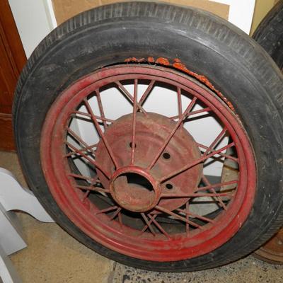 Set of 2 Vintage Ford Model A Spoke Wheels & Tires