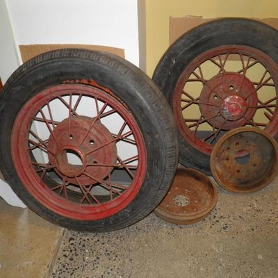 Set of 2 Vintage Ford Model A Spoke Wheels & Tires