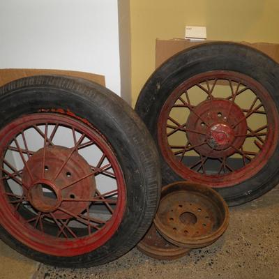 Set of 2 Vintage Ford Model A Spoke Wheels & Tires