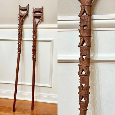 Pair (2) ~ Hand Carved Indonesian Walking Sticks