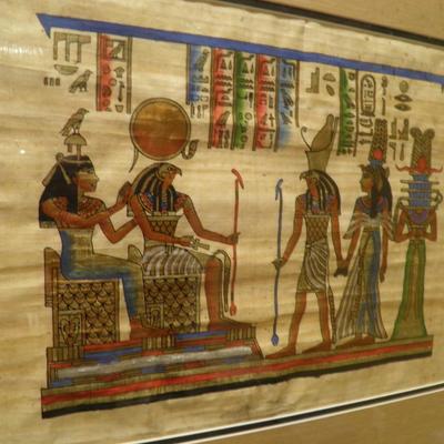 Egyptian Handmade - Hand Painted Papyrus Painting Framed/Matted 21.5"x18.25"