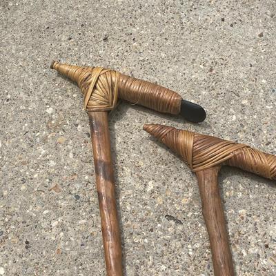 Pair (2) ~ Stone Tip & Wood Axes ~ Hand Crafted In Indonesia