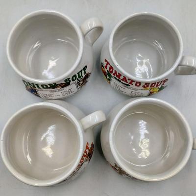 Set of 4 Vintage Soup Mugs, Assorted Recipe Soup Mugs