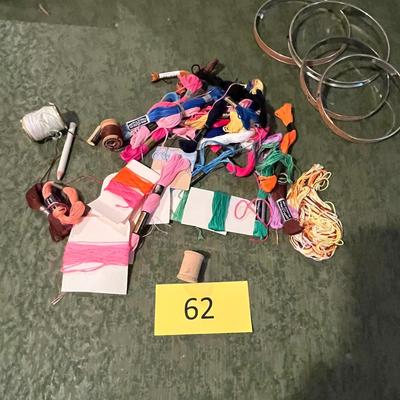 Lot of embroidery floss & rings