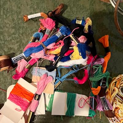 Lot of embroidery floss & rings