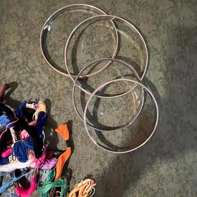 Lot of embroidery floss & rings