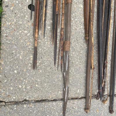 Assortment Of Indonesian Hand Made Spears & Bows