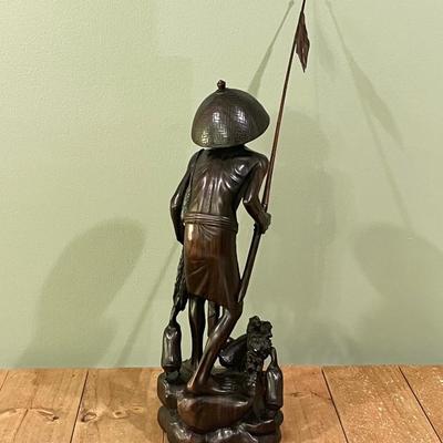 Hand Carved Solid Wood Fisherman From Indonesia