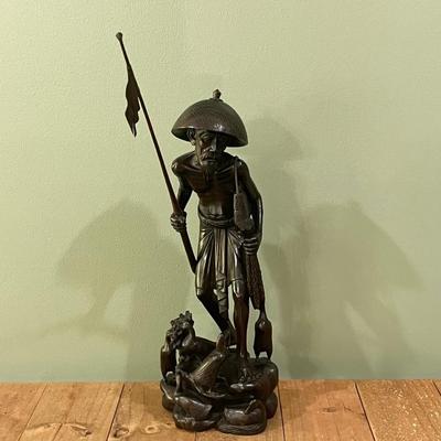 Hand Carved Solid Wood Fisherman From Indonesia