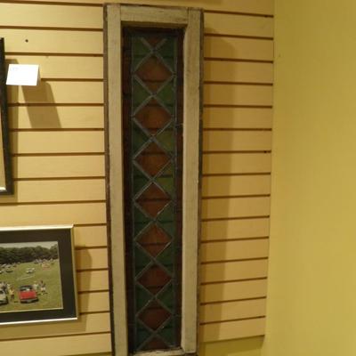 2 Piece Antique Stained Glass Window 48"x12" & 13.5"x12"