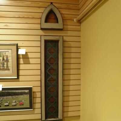 2 Piece Antique Stained Glass Window 48"x12" & 13.5"x12"