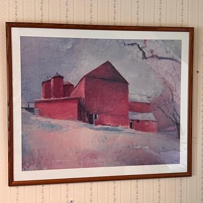 Large Framed and Matted Print Barn Scene