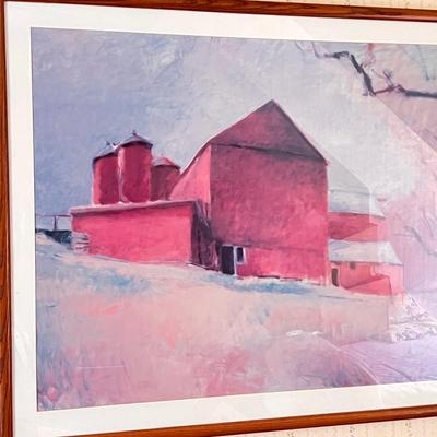 Large Framed and Matted Print Barn Scene