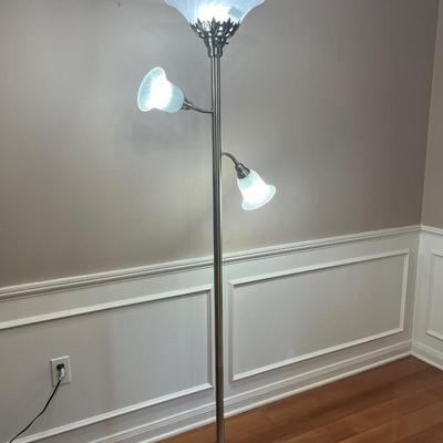 Gold Toned 3-Way Floor Lamp With Frosted Globes ~ New