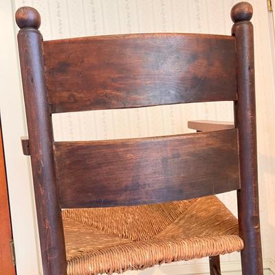 Antique Dutch Ladder Back Oak Rush Seat Armchair