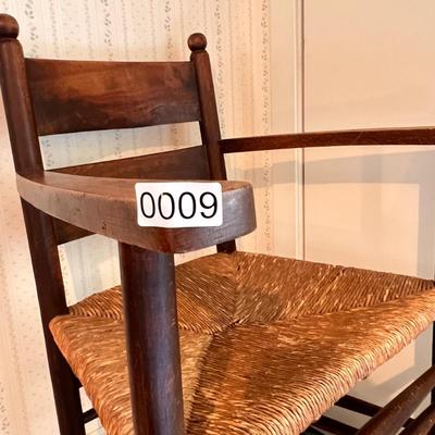 Antique Dutch Ladder Back Oak Rush Seat Armchair