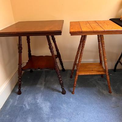 2 Vintage Two-Tier Square Wooden Parlor Tables