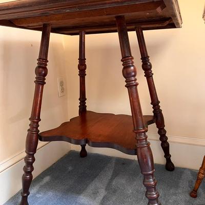 2 Vintage Two-Tier Square Wooden Parlor Tables