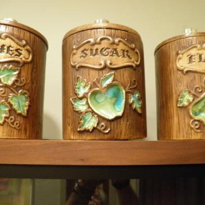 Set of 4 Vintage Treasure Craft Sundry Cannisters