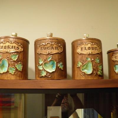Set of 4 Vintage Treasure Craft Sundry Cannisters