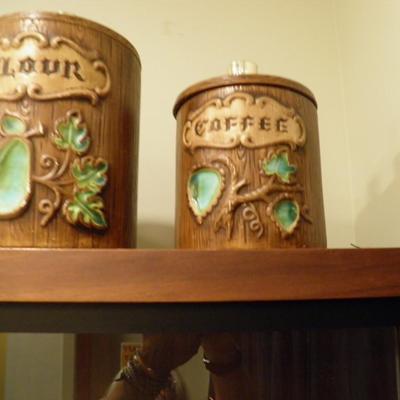 Set of 4 Vintage Treasure Craft Sundry Cannisters