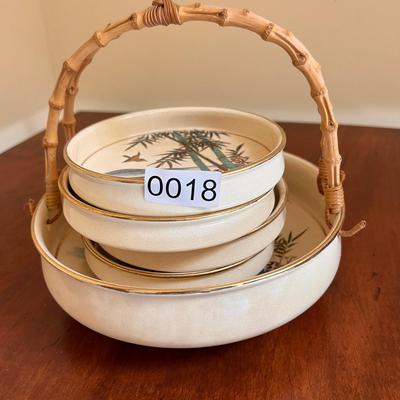 Vintage Japan G.O Ceramic Serving Bowl w 4 Side Bowls - Hand Painted