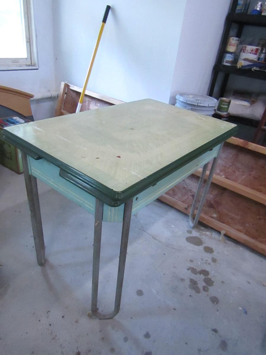 Vintage Enamel Top Table with Drawer