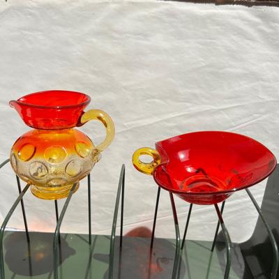 Lot 3 Vintage Red Blown Glass Decorative Pieces