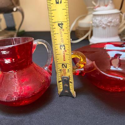 Lot 3 Vintage Red Blown Glass Decorative Pieces