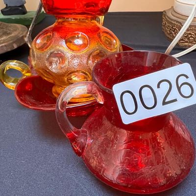 Lot 3 Vintage Red Blown Glass Decorative Pieces