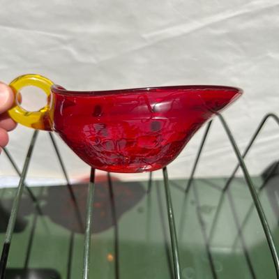 Lot 3 Vintage Red Blown Glass Decorative Pieces