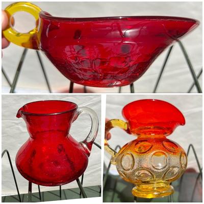 Lot 3 Vintage Red Blown Glass Decorative Pieces