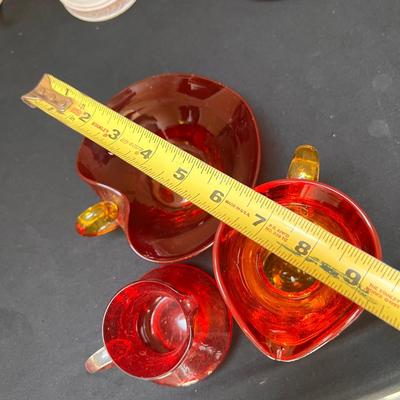 Lot 3 Vintage Red Blown Glass Decorative Pieces