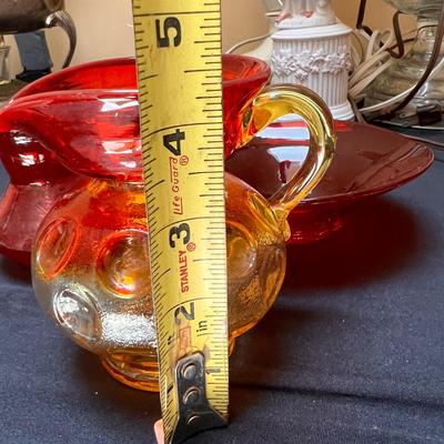 Lot 3 Vintage Red Blown Glass Decorative Pieces