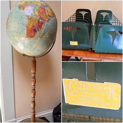 2 Vntg. CATA-RACK Industrial Metal File & Globe