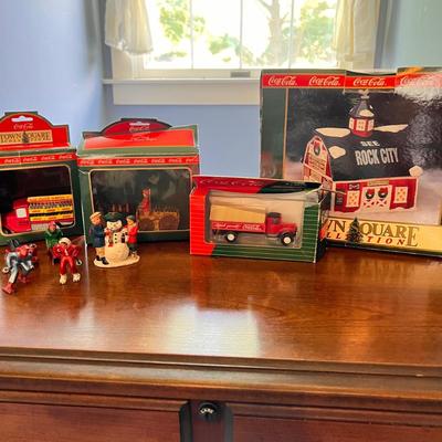 Lot of  Coca-Cola Christmas Buildings, Trucks, Metal Figurines