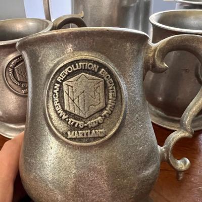 Vintage Pewter Pitcher Mug Set - Maryland Bicentennial