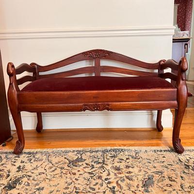 Antique Decorative Wood Upholstered Bench