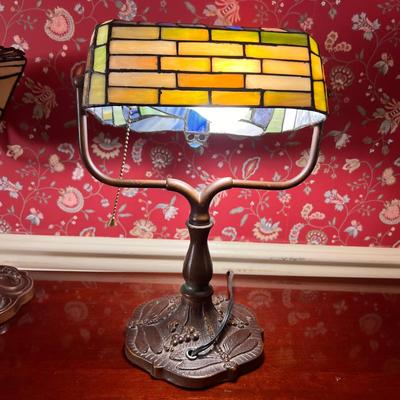 Tiffany Style Banker Table Lamp Dragonfly Stained Glass