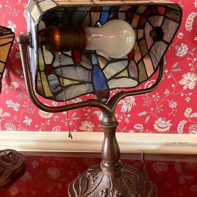 Tiffany Style Banker Table Lamp Dragonfly Stained Glass