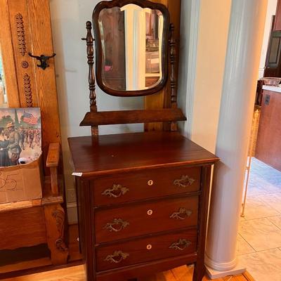 Antique 3 Drawer Dresser Vanity w Swivel Mirror