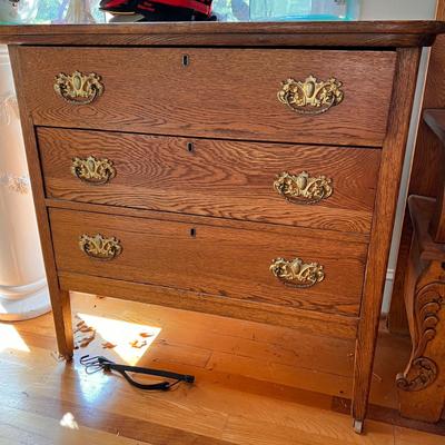 Antique 3-Drawer Dresser with Tilt Mirror on Casters