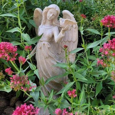 Angel with Bird Garden Statue
