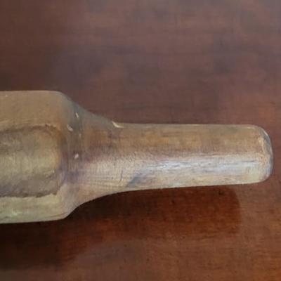 One Handmade Antique Rolling Pin and (1) Vintage Red Handled Rolling Pin