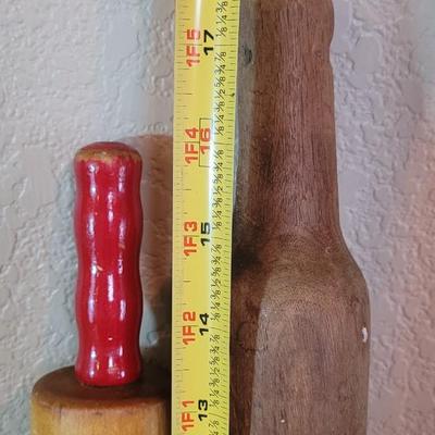 One Handmade Antique Rolling Pin and (1) Vintage Red Handled Rolling Pin