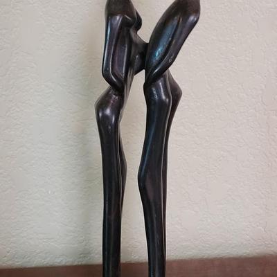 Vintage Hand Carved Wood Lovers Sculpture