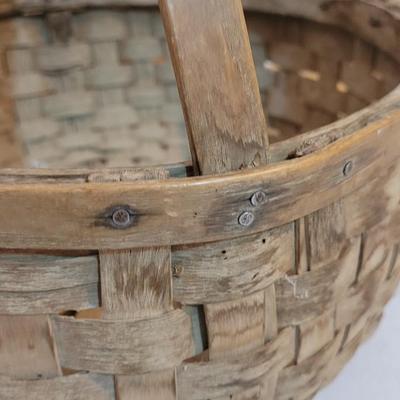 Antique Large Handmade Gathering Basket with Wooden Handle