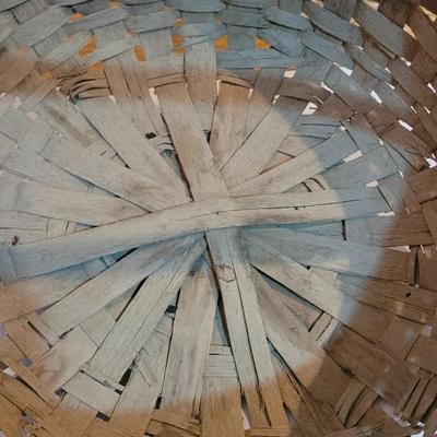 Antique Large Handmade Gathering Basket with Wooden Handle