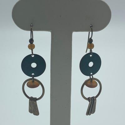 Verdigris Brass Necklace & Teal Colored Earrings (B2-HS)