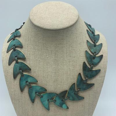 Verdigris Brass Necklace & Teal Colored Earrings (B2-HS)